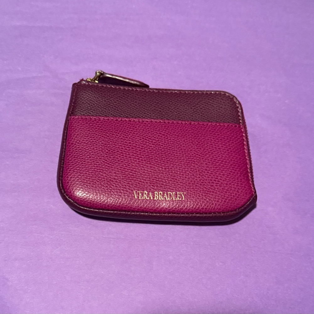 Vera Bradley zip card case in Plum Duo-tone. Genuine Leather. NWOT